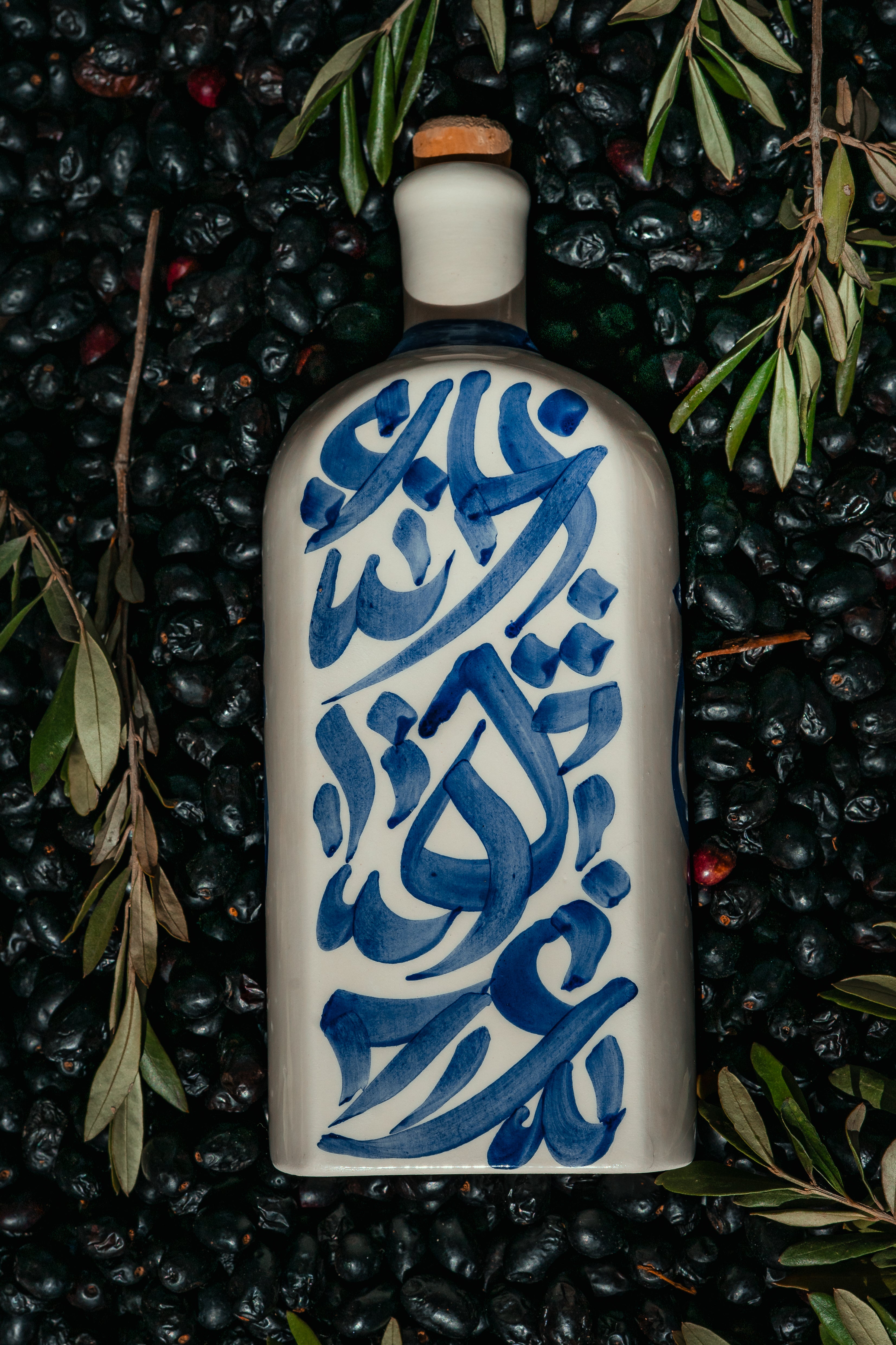 BOUTEILLE D'HUILE | CALLIGRAPHIE BLEUE