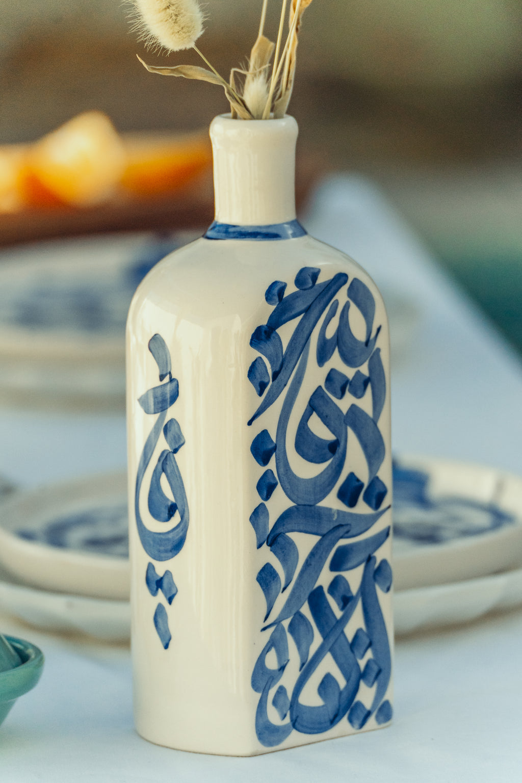 BOUTEILLE D'HUILE | CALLIGRAPHIE BLEUE