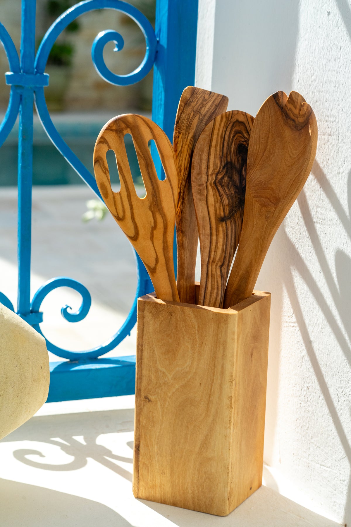 Carthage Trade Gallery- Ustensiles De Cuisine En Bois D'Olivier - 30cm -Set De 3 Couverts: 1 Spatule, 1 Cuillère Et 1 Fourchette - Fabriqué à La Main